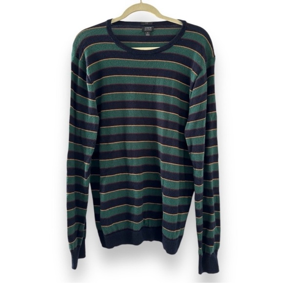 J. Crew Green Blue Striped Crewneck Sweater Merino Wool Men’s Size Medium Slim - Picture 2 of 14